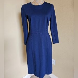 J. Crew Solid Blue Structured Knit Zip Sheath Dress Size 6 B6128